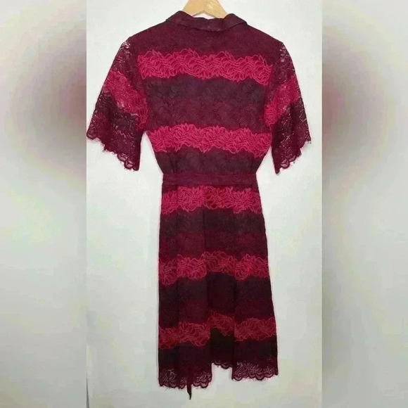 Banana Republic Size 10P Lace Shirt Dress Short Sleeve Purple Pink Maroon - Picture 4 of 6